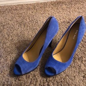Blue suede high heels
